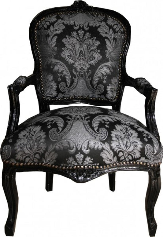 Barock Salon Stuhl Schwarz Muster / Schwarz - Antik Stil Möbel