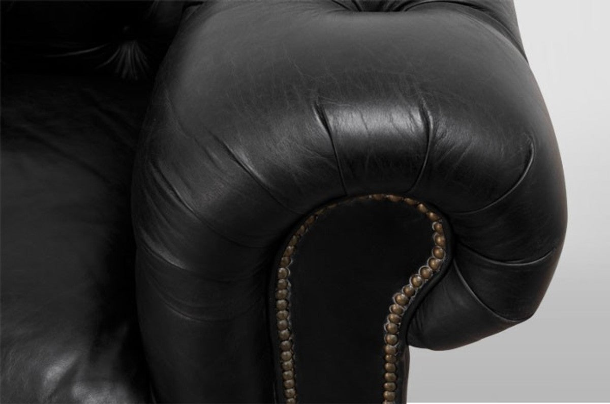 Chesterfield Luxus Echt Leder Sofa 3 Sitzer Vintage Leder von Old Saddle Black