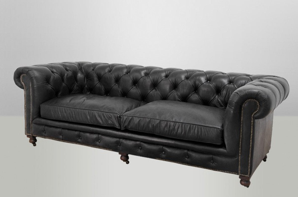 Chesterfield Luxus Echt Leder Sofa 3 Sitzer Vintage Leder von Old Saddle Black