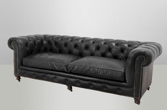 Chesterfield Luxus Echt Leder Sofa 3 Sitzer Vintage Leder von Old Saddle Black