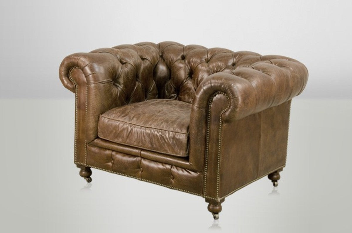 Chesterfield Luxus Echt Leder Sessel Vintage Leder von Cigar - Club Sessel