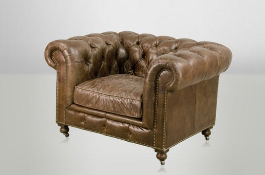 Chesterfield Luxus Echt Leder Sessel Vintage Leder von Cigar - Club Sessel