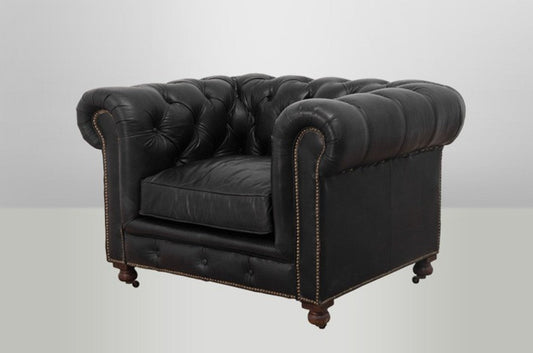 Chesterfield Luxus Echt Leder Sessel Vintage Leder von Old Saddle Black - Club Sessel