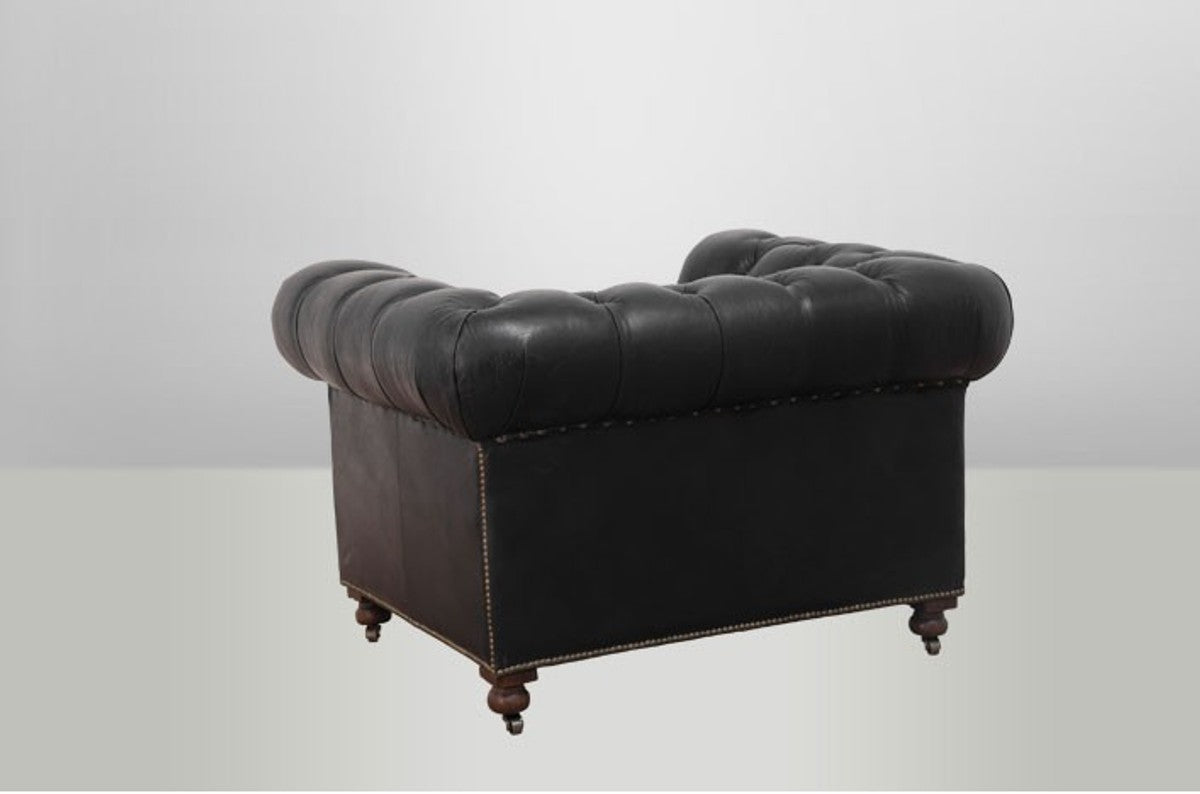 Chesterfield Luxus Echt Leder Sessel Vintage Leder von Old Saddle Black - Club Sessel