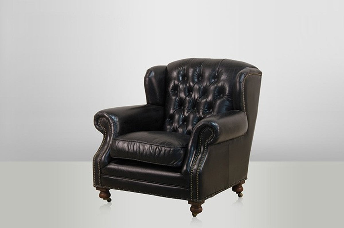 Chesterfield Luxus Echt Leder Ohrensessel Adringley Vintage Leder von Ebony - Club Sessel