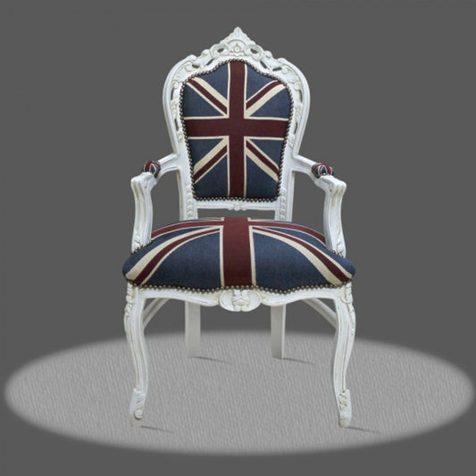 Barock Esszimmer mit Armlehnen Union Jack / Antikstil Weiß - Antik Stil