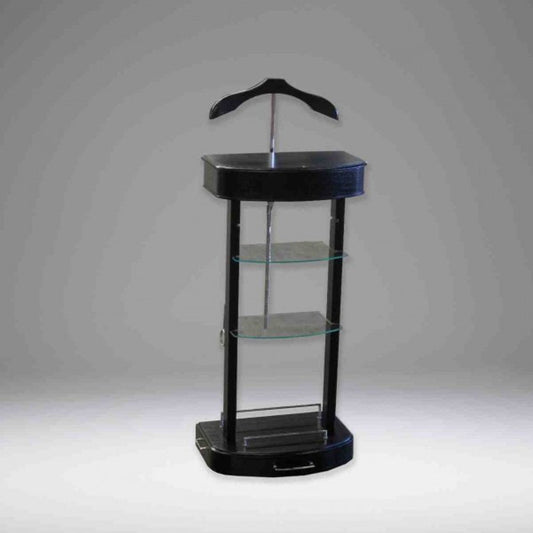 Designer Luxus Garderoben Ständer mit Spiegel und Regalen Schwarz - Dressboy - Kleiderständer Anzugständer - Barock Empire Art Deco Jugendstil Biedermeier