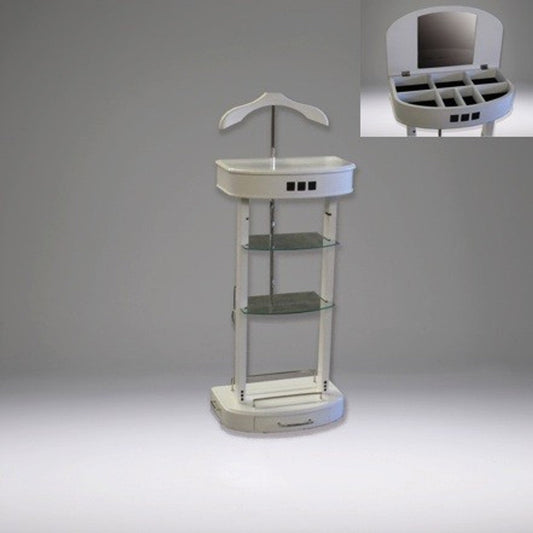 Designer Luxus Garderoben Ständer mit Spiegel und Regalen Weiß - Dressboy - Kleiderständer Anzugständer - Barock Empire Art Deco Jugendstil Biedermeier