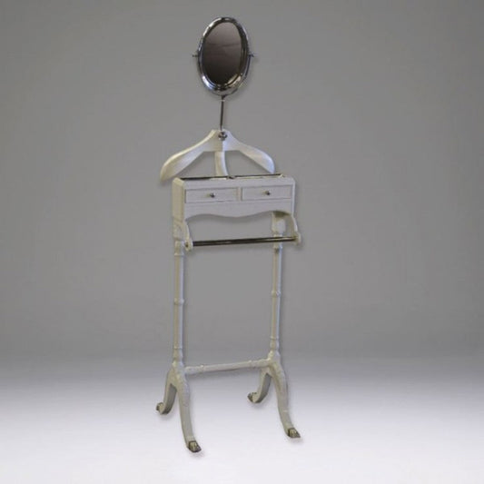 Designer Luxus Garderoben Ständer Paris Weiß mit Spiegel - Dressboy - Kleiderständer Anzugständer - Barock Empire Art Deco Jugendstil Biedermeier