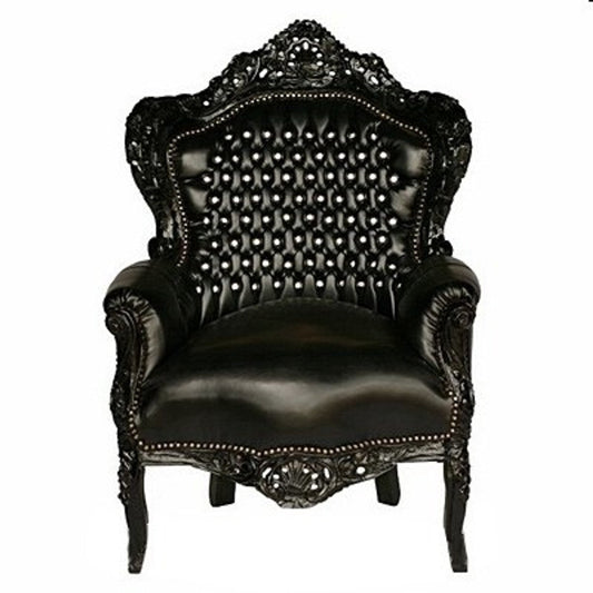 Barock Sessel King Schwarz/Schwarz Lederoptik mit Bling Bling Glitzersteinen