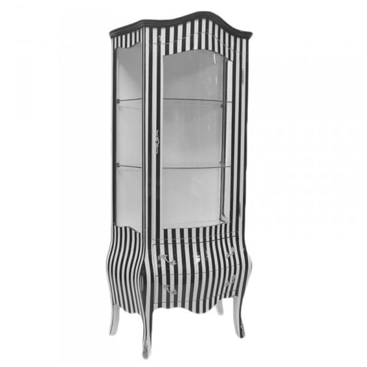Barock Vitrine in Schwarz/Weiß Streifen - Vitrinenschrank - Wohnzimmerschrank