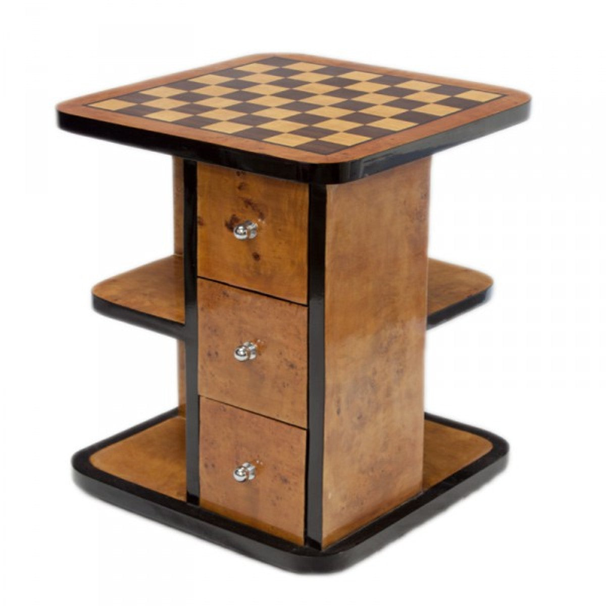 Art Deco Spieltisch Schach / Dame Mahagoni L 50 x B 50 x H 55 cm - Möbel Antik Stil Barock
