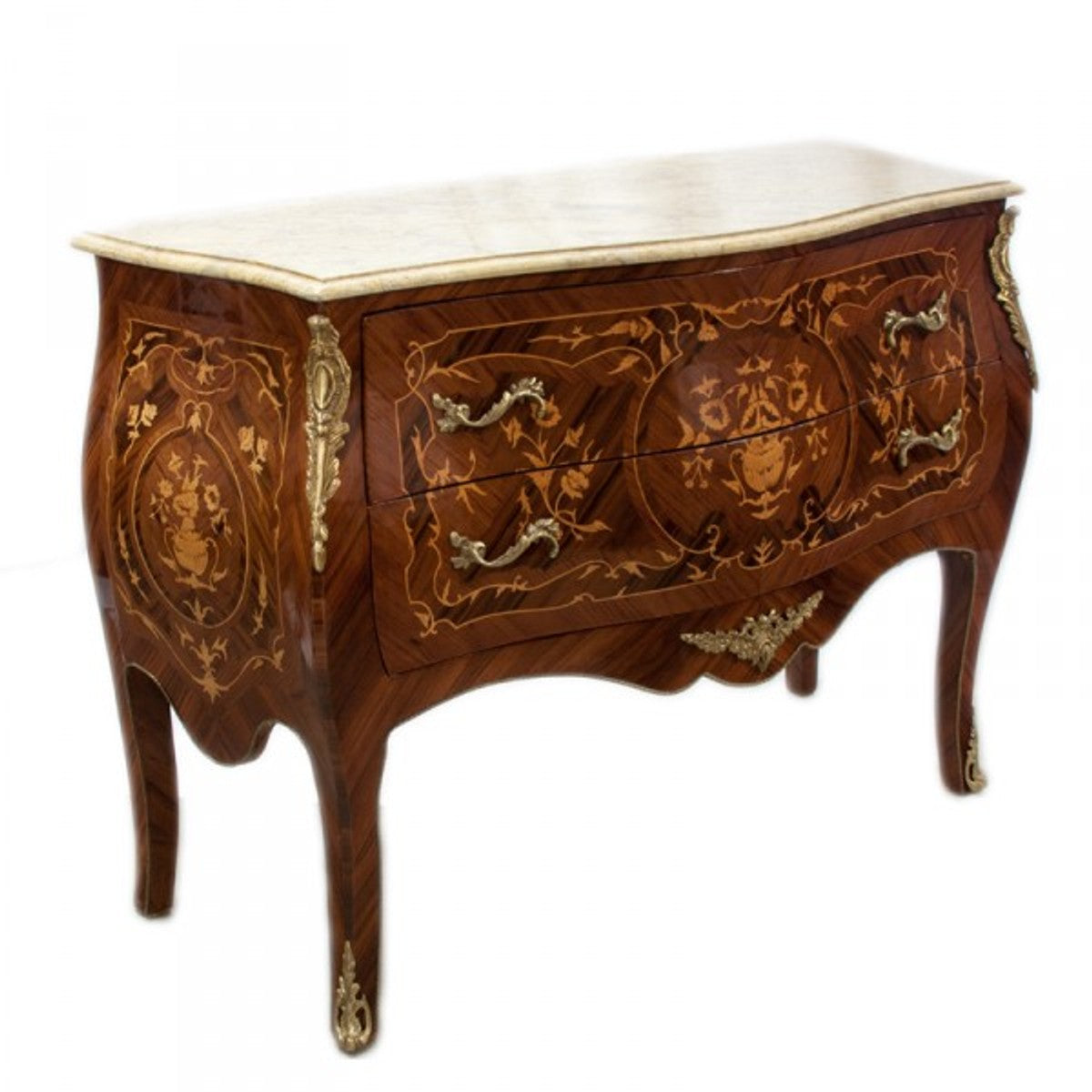 Barock Kommode Braun Intarsien mit Marmorplatte 100cm Mod2