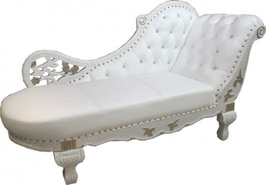 Barock Chaiselongue Weiß / Gold / Echt Leder Chaise Lonque - Recamiere aus dem Hause - Liege Sofa Wohnzimmer Möbel