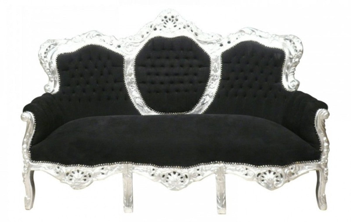 Barock Sofa Garnitur King Schwarz/Silber - Möbel Wohnzimmer Couch