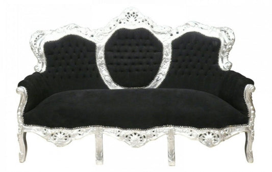 Barock Sofa Garnitur King Schwarz/Silber - Möbel Wohnzimmer Couch