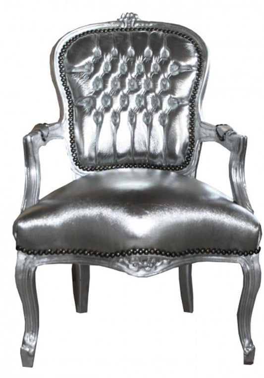 Barock Salon Stuhl Silber / Silber
