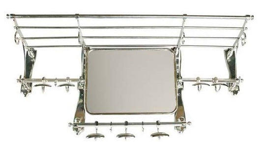 Französische Luxus Wandgarderobe mit Spiegel Silber Edelstahl Garderoben Halter Mod Paris - Garderobe Antik Stil Barock Jugendstil Hotel, Cafe Restuarant Möbel