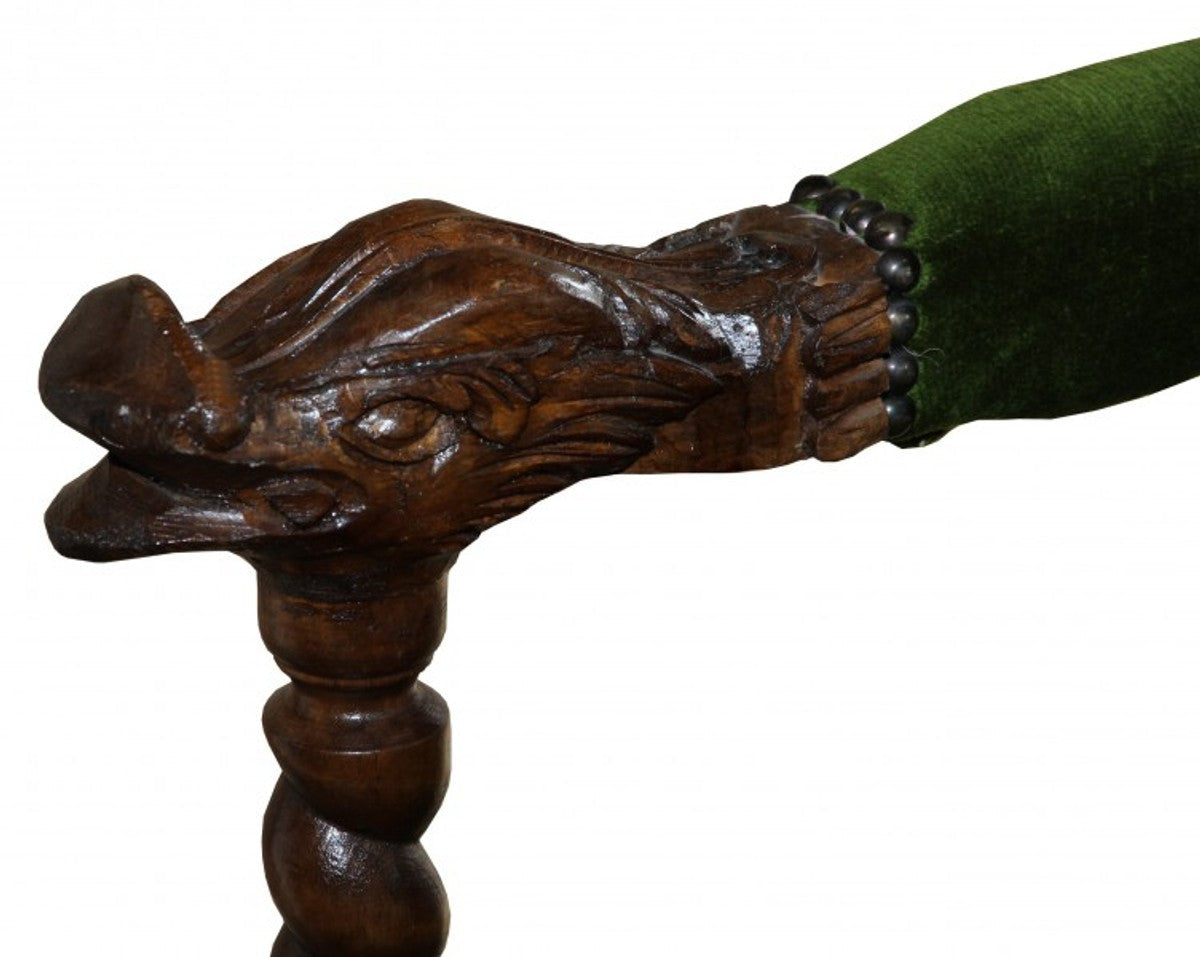 Barock Thron Sessel Grün / Mahagoni - Barock Möbel Tron Königssessel