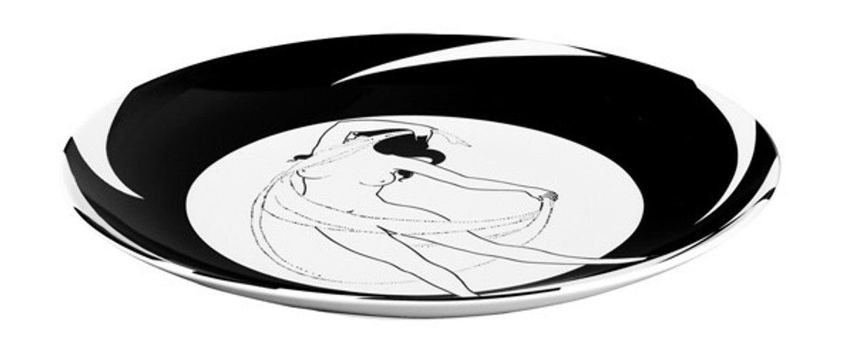 Handgearbeitete Schale aus Porzellan mit einem Motiv von Audrey Beardsley Tanzende Frau mit Tuch, Durchmesser 30 cm - feinste Qualität aus der Tettau Porzellanfabrik - wunderschöne flache Schale