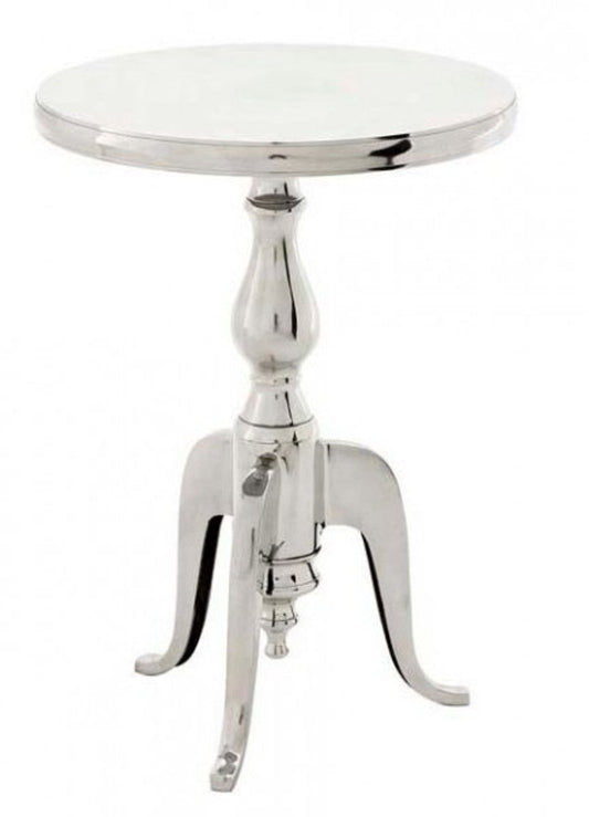 Designer Luxus Beistelltisch Silver Höhe: 55 cm, Durchmesser 40 cm - Edelstahl Hocker - Nickel Finish