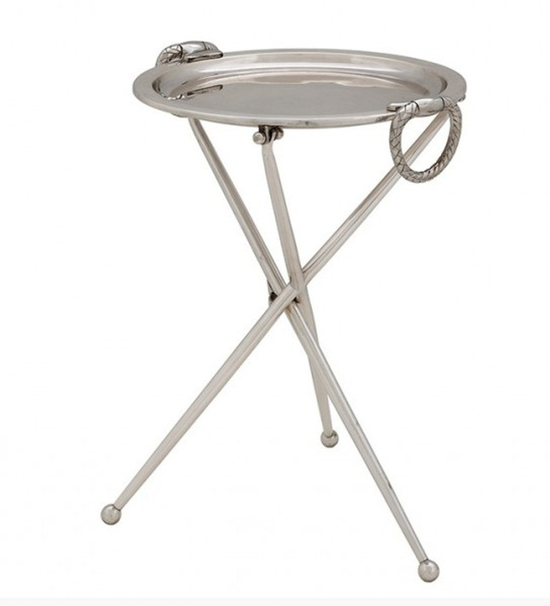 Designer Luxus Beistelltisch Silber Vintage Design Höhe: 43 cm, Durchmesser 33 cm - Edelstahl Tisch - Nickel Finish - Luxus Qualität