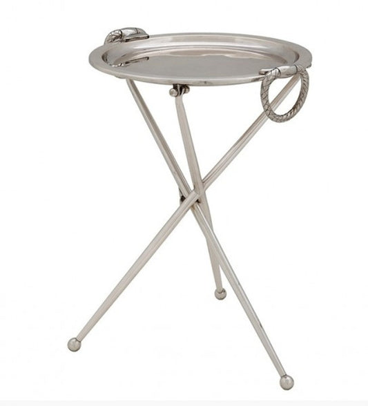 Designer Luxus Beistelltisch Silber Vintage Design Höhe: 43 cm, Durchmesser 33 cm - Edelstahl Tisch - Nickel Finish - Luxus Qualität