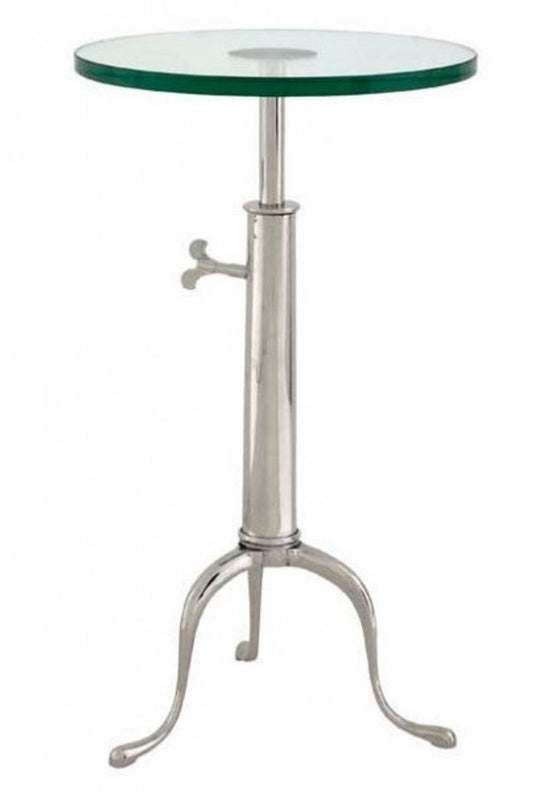 Designer Luxus Industrial Design Beistelltisch Höhenverstellbar Silber Höhe: 63 - 76 cm, Durchmesser 40 cm - Edelstahl Tisch - Telefontisch Nickel Finish - Luxus Qualität