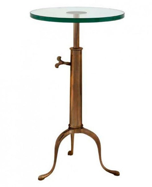 Designer Luxus Industrial Design Beistelltisch Höhenverstellbar Messingfarben Höhe: 63 - 76 cm, Durchmesser 40 cm - Edelstahl Tisch - Telefontisch Antique Brass Finish - Luxus Qualität