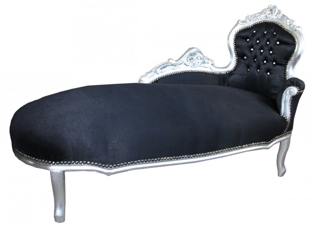 Barock Chaiselongue King Schwarz/Silber mit Bling Bling Glitzersteinen