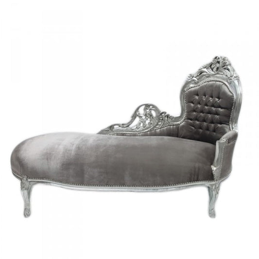 Barock Chaiselongue King Grau/Silber - Möbel Wohnzimmer Liege Recamiere