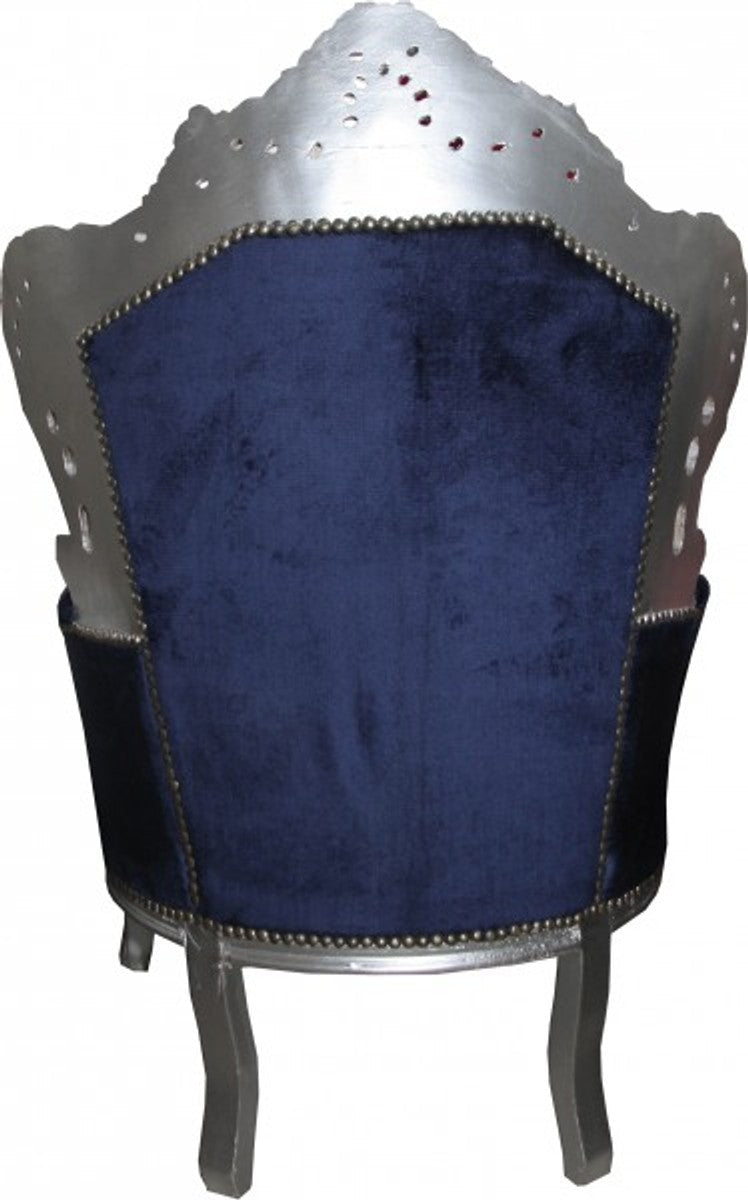 Barock Sessel King Royalblau/ Silber Möbel Antik Stil