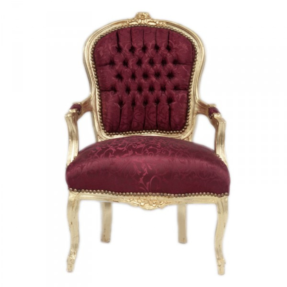 Barock Salon Stuhl Mod1 Bordeaux Musterstoff / Gold