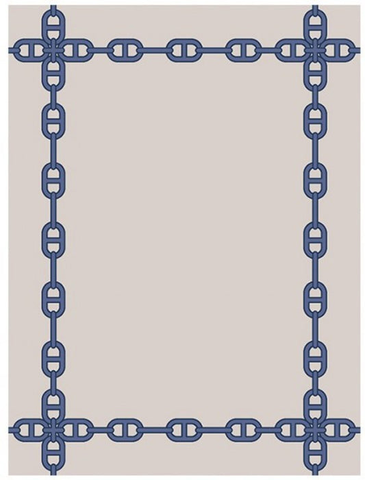 Wunderschöner Luxus Teppich aus 100% Neuseeland-Wolle mit Mäander Muster, Blau/Creme, Samtweich 300 x 400 cm - Hochwertige Qualität