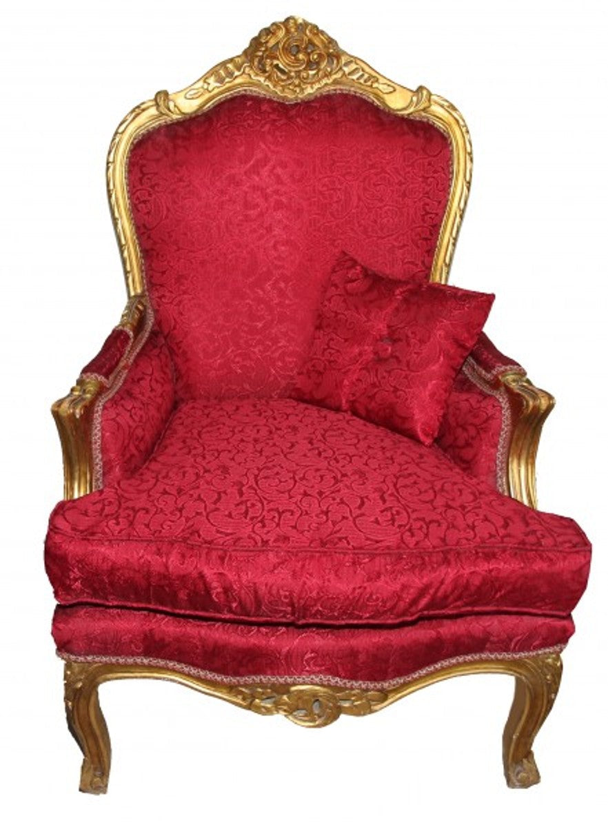 Barock Sessel Rot Muster /Gold - Antik Stil Möbel