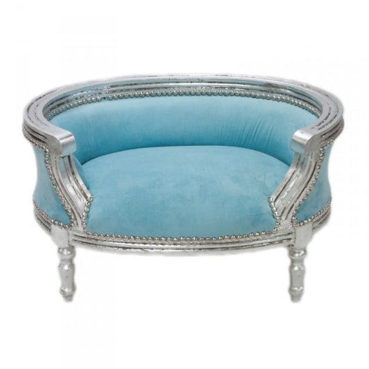 Barock Hunde & Katzen Sofa Blau /Silber Hundebett & Katzenbett