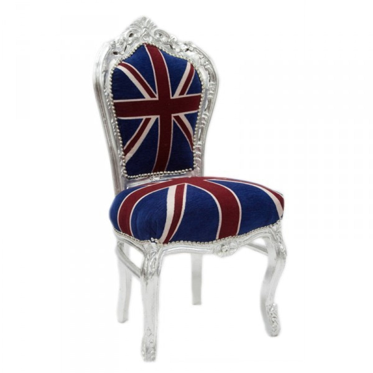Barock Esszimmer Stuhl Union Jack / Silber - Möbel Antik Stil