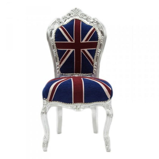 Barock Esszimmer Stuhl Union Jack / Silber - Möbel Antik Stil