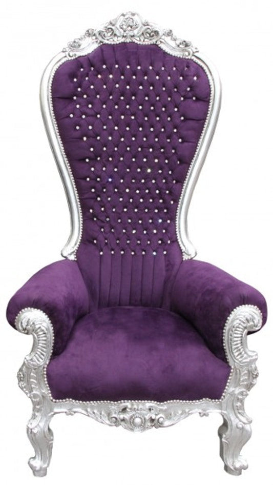 Barock Thron Sessel Majestic Lila/Silber mit Bling Bling Glitzersteinen - Riesensessel -Thron Stuhl Tron