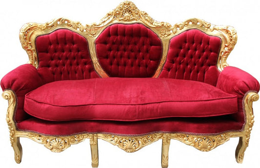 Barock Sofa King Bordeaux Rot / Gold Mod2 - Möbel Lounge Couch