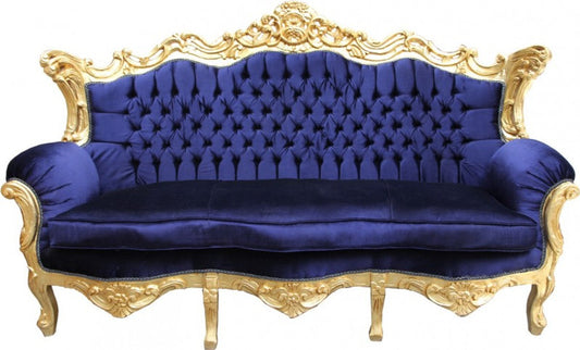 Barock Sofa Master Royal Blau / Gold - Wohnzimmer Möbel Couch Lounge
