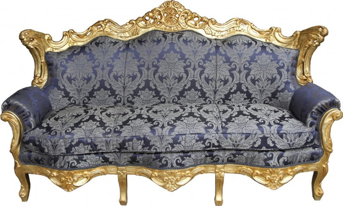 Barock Sofa Master Royal Blau Muster / Gold - Wohnzimmer Couch Möbel Lounge