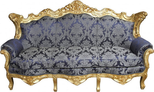 Barock Sofa Master Royal Blau Muster / Gold - Wohnzimmer Couch Möbel Lounge