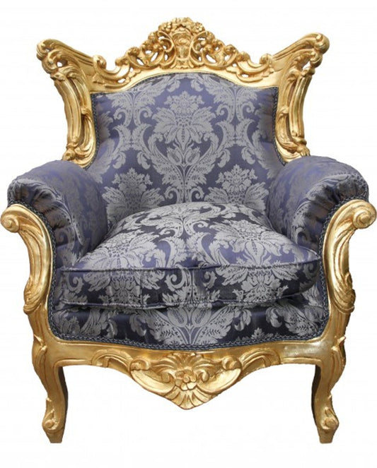 Barock Sessel Al Capone Mod2 Royal Blau Muster / Gold