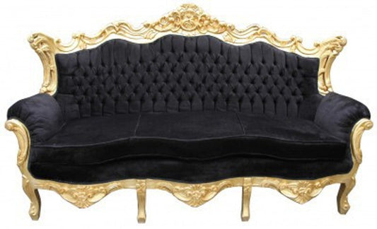 Barock Sofa Garnitur King Schwarz / Gold