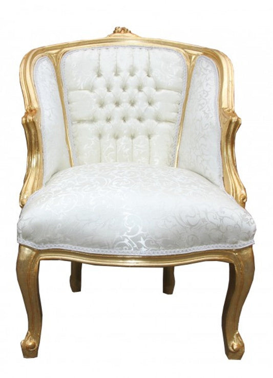 Barock Salon Sessel Weiß/ Gold - Cocktailsessel