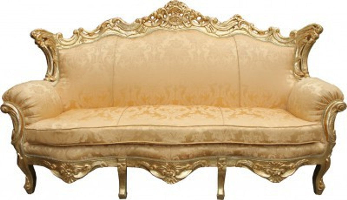 Barock Wohnzimmer Set Gold Blumen Muster/ Gold - 3er Sofa+2er Sofa + 1 Sessel