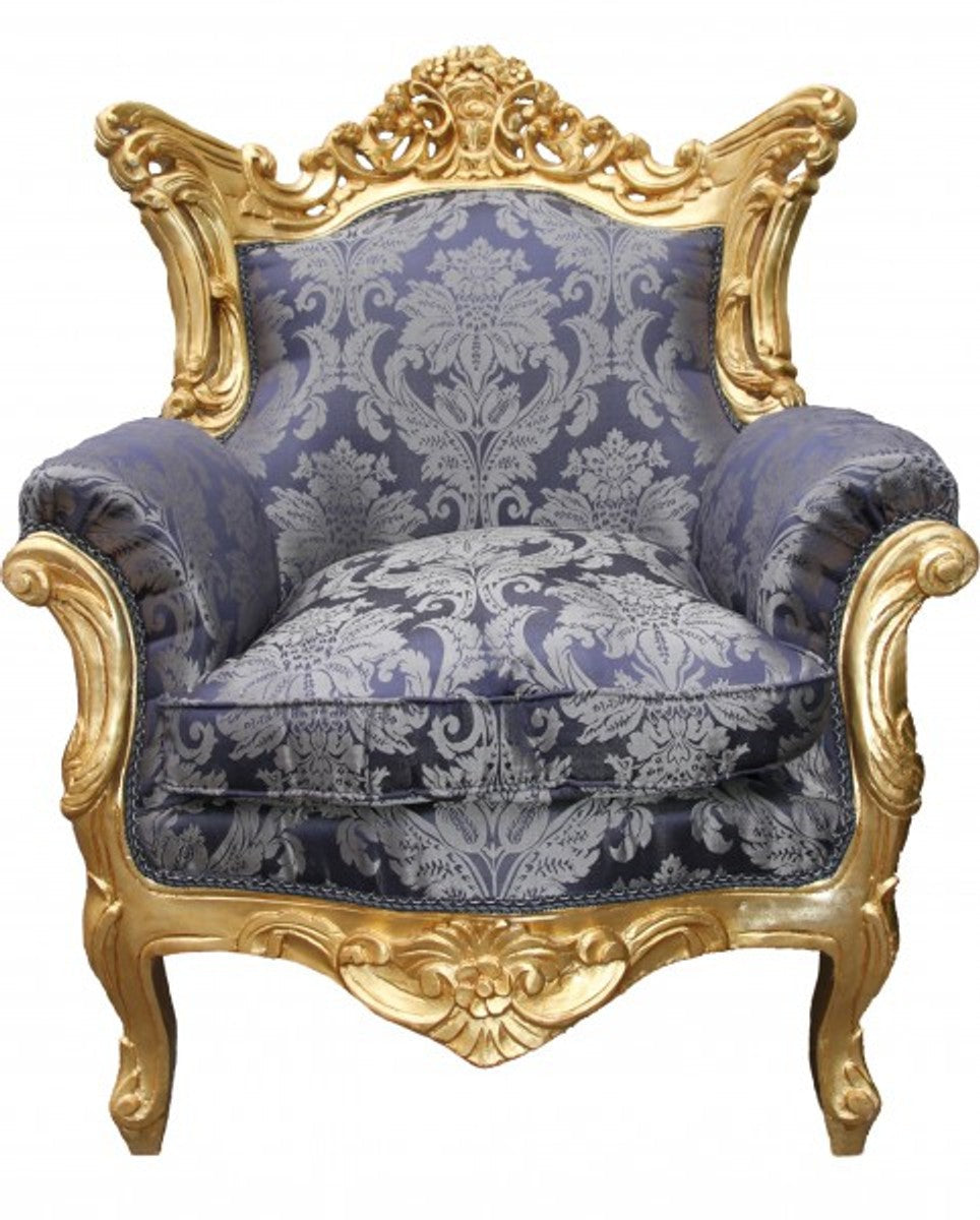 Barock Wohnzimmer Set Royal Blau Muster/ Gold - 3er Sofa+2er Sofa + 1 Sessel
