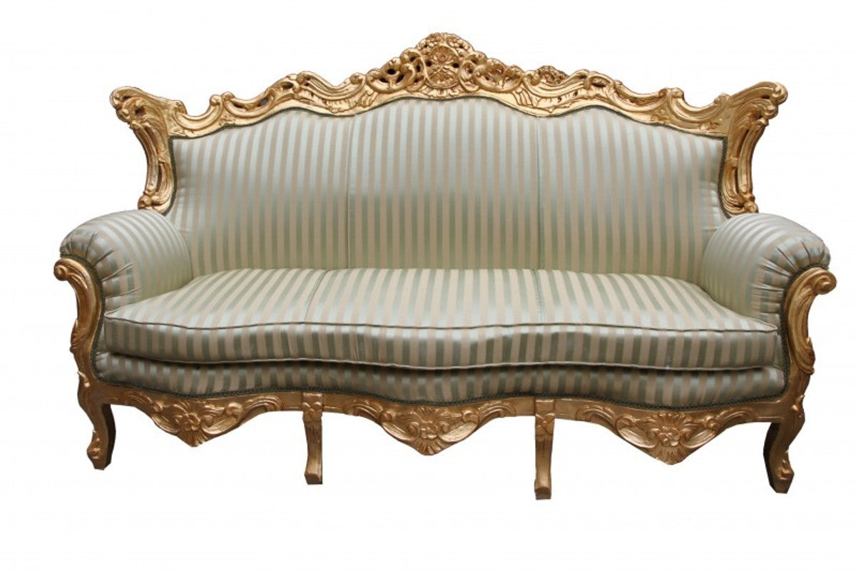 Barock Wohnzimmer Set Jadegrün/ Gold - 3er Sofa+2er Sofa + 1 Sessel