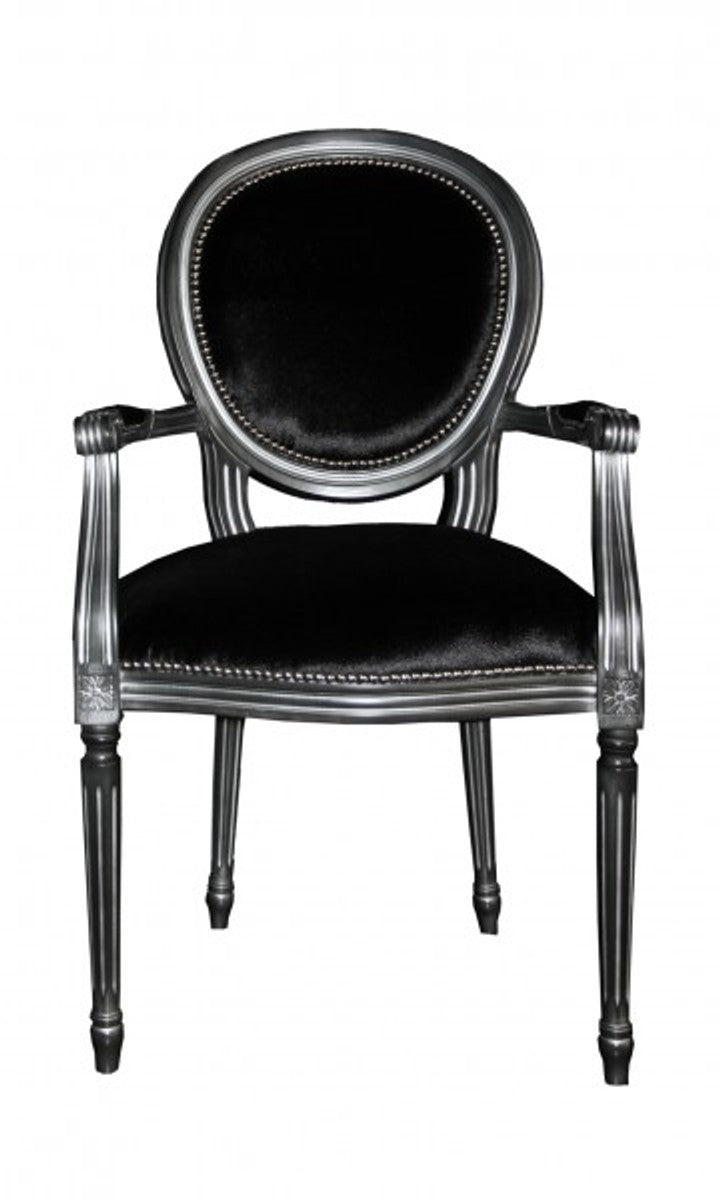 Design Esszimmerset Schwarz/Silber - Ausziehbar Esstisch + 6 Stühle